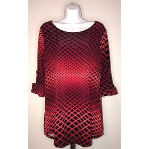 New Directions Large Red Pattern Blouse Top
